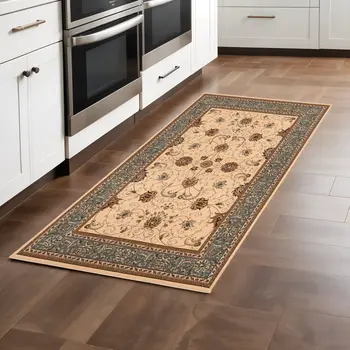 8' Blue And Ivory Oriental Runner Rug