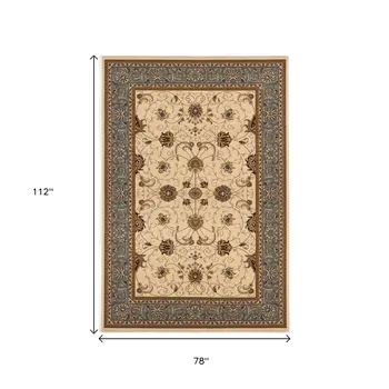 7' X 9' Blue And Ivory Oriental Area Rug