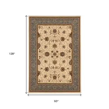 8' X 11' Blue And Ivory Oriental Area Rug