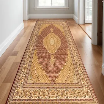 15' Red And Beige Oriental Runner Rug