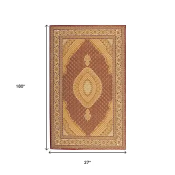 15' Red And Beige Oriental Runner Rug