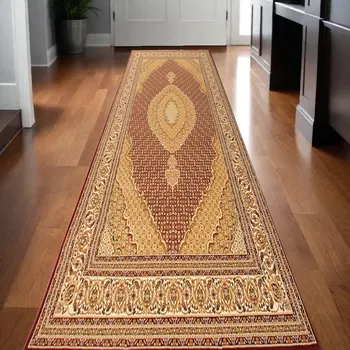 10' Red And Beige Oriental Runner Rug