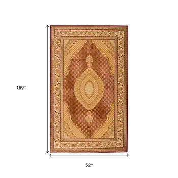 15' Red And Beige Oriental Runner Rug