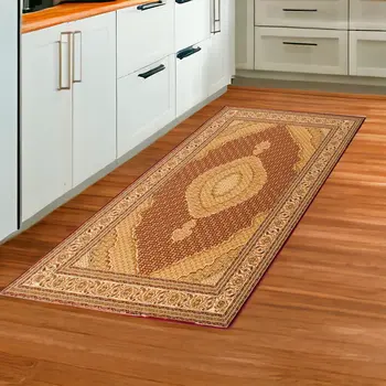 8' Red And Beige Oriental Runner Rug