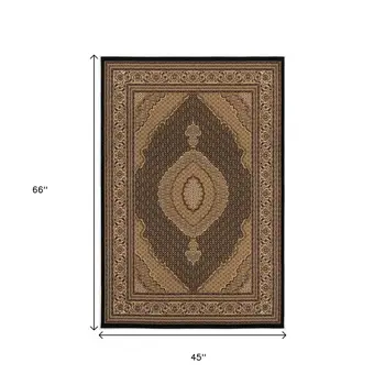 4' X 6' Beige and Black Medallion Power Loom Area Rug