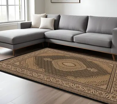 8' X 11' Beige and Black Medallion Power Loom Area Rug