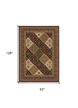 8' X 11' Red and Beige Oriental Power Loom Area Rug