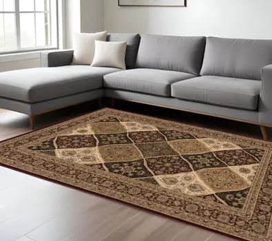 8' X 11' Red and Beige Oriental Power Loom Area Rug
