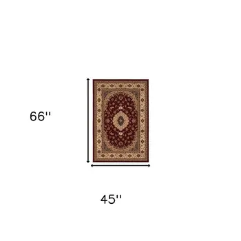 4' X 6' Red and Beige Floral Medallion Power Loom Area Rug