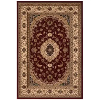 5' X 8' Red and Beige Floral Medallion Power Loom Area Rug