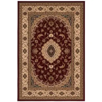5' X 8' Red and Beige Floral Medallion Power Loom Area Rug