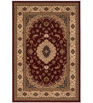 7' X 9' Red and Beige Floral Medallion Power Loom Area Rug