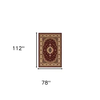 7' X 9' Red and Beige Floral Medallion Power Loom Area Rug