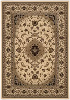 5' X 8' Beige and Black Floral Medallion Power Loom Area Rug