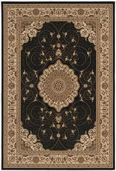 15' Beige And Black Medallion Runner Rug