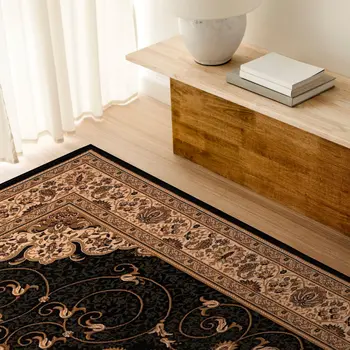 20' Beige And Black Medallion Runner Rug