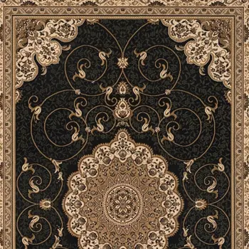 7' X 9' Beige and Black Medallion Power Loom Area Rug