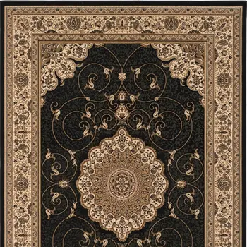 7' X 9' Beige and Black Medallion Power Loom Area Rug