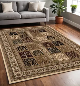 5' X 8' Beige and Black Oriental Power Loom Area Rug