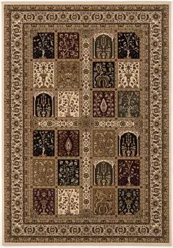 5' X 8' Beige and Black Oriental Power Loom Area Rug