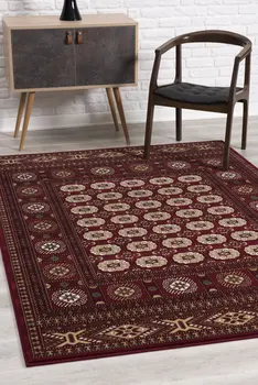 5' X 8' Red and Ivory Floral Medallion Power Loom Area Rug