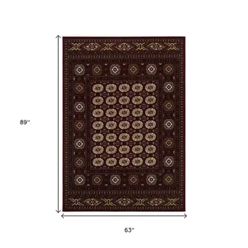 5' X 8' Red and Ivory Floral Medallion Power Loom Area Rug