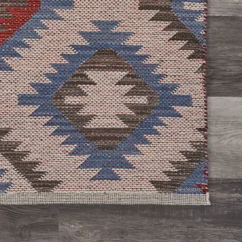 5' X 7' Red and Blue Geometric Diamonds Area Rug