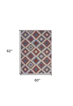 5' X 7' Red and Blue Geometric Diamonds Area Rug