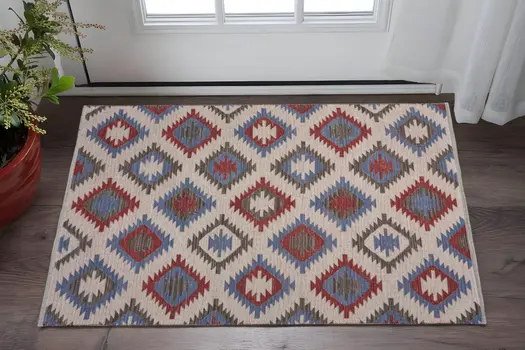 3' x 4' Red and Blue Geometric Diamonds Area Rug