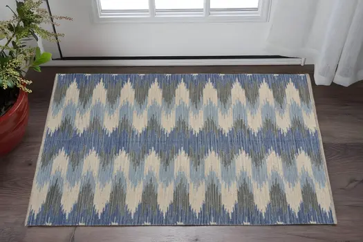 3' X 4' Blue and Ivory Flatweave Handmade Area Rug