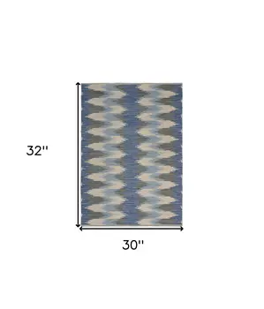 3' X 4' Blue and Ivory Flatweave Handmade Area Rug