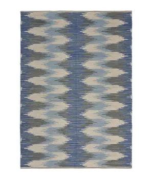 3' X 4' Blue and Ivory Flatweave Handmade Area Rug