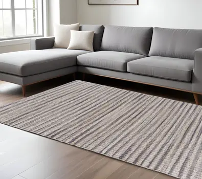 9' X 12' Brown and Gray Striped Area Rug