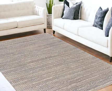 5' X 8' Blue and Cream Braided Jute Area Rug