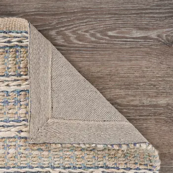 8' X 10' Blue and Cream Braided Jute Area Rug