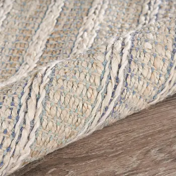 9' X 12' Blue and Cream Braided Jute Area Rug