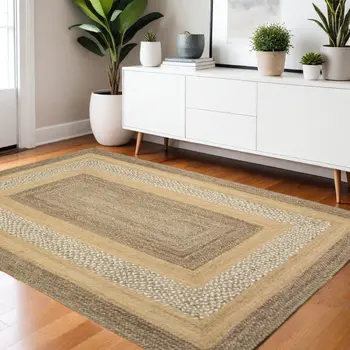 4' X 6' Tan and Beige Bordered Area Rug