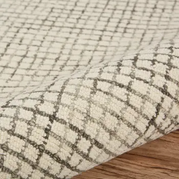 9' X 12' Tan and Ivory Grid Area Rug