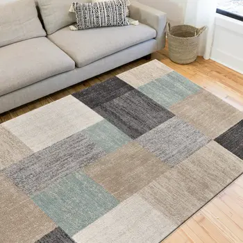 5' X 7' Beige and Black Modern Blocks Area Rug