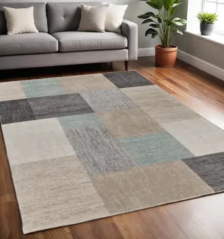5' X 7' Beige and Black Modern Blocks Area Rug