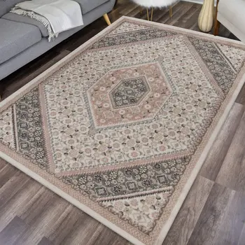 5' X 7' Gray and Blush Traditional Area Rug
