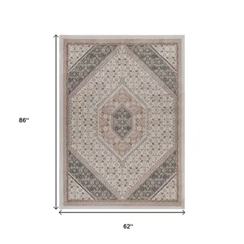 5' X 7' Gray and Blush Traditional Area Rug