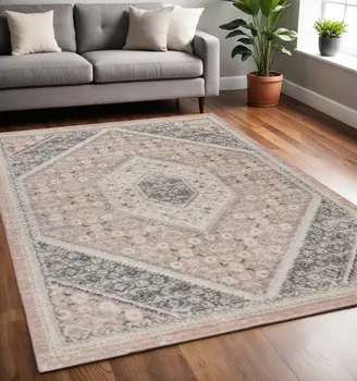5' X 7' Gray and Soft Pink Traditional Area Rug