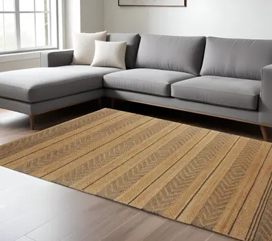 8' X 10' Tan and Gray Bohemian Striped Area Rug