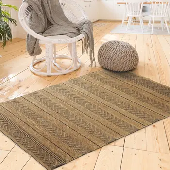 8' X 10' Tan and Gray Bohemian Striped Area Rug