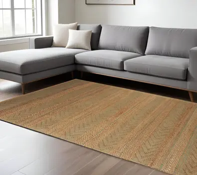 8' X 10' Seafoam and Tan Bohemian Striped Area Rug