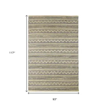 8' X 10' Blue and Beige Chevron Striped Area Rug