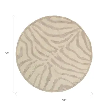3' Round Taupe Zebra Pattern Area Rug