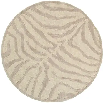 8’ Round Taupe Zebra Pattern Area Rug