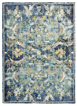 8' X 10' Blue and White Jacobean Pattern Area Rug